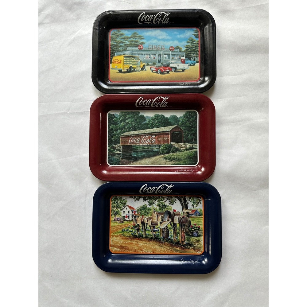 Coca‎ Cola Collectible Metal Trays 1998 Set of 3